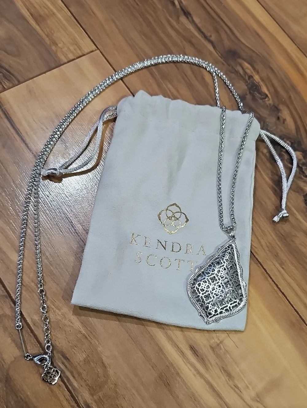 Kendra Scott Silver Filigree Teardrop Necklace